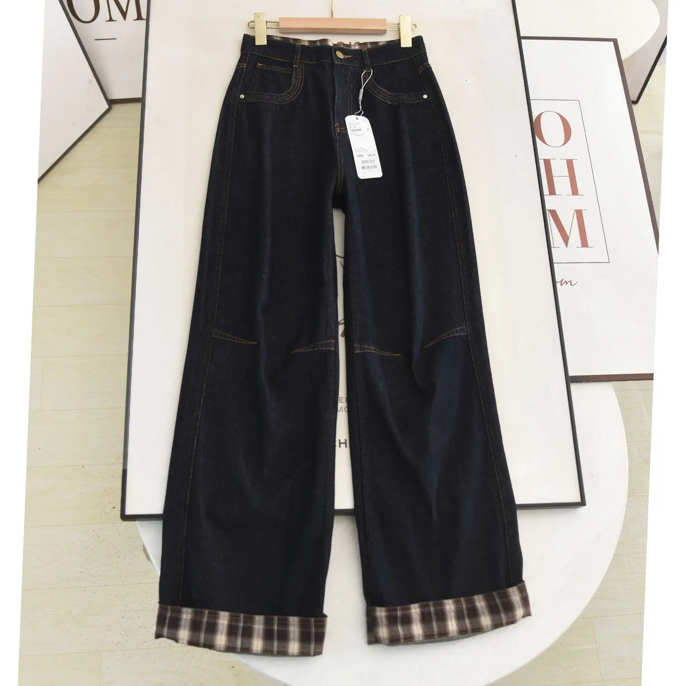 

Slimming High Waist Cuffed Straight Leg Jeans Women's Faion Autumn 2025 Design Classic Blue Wide Leg Denim Pants