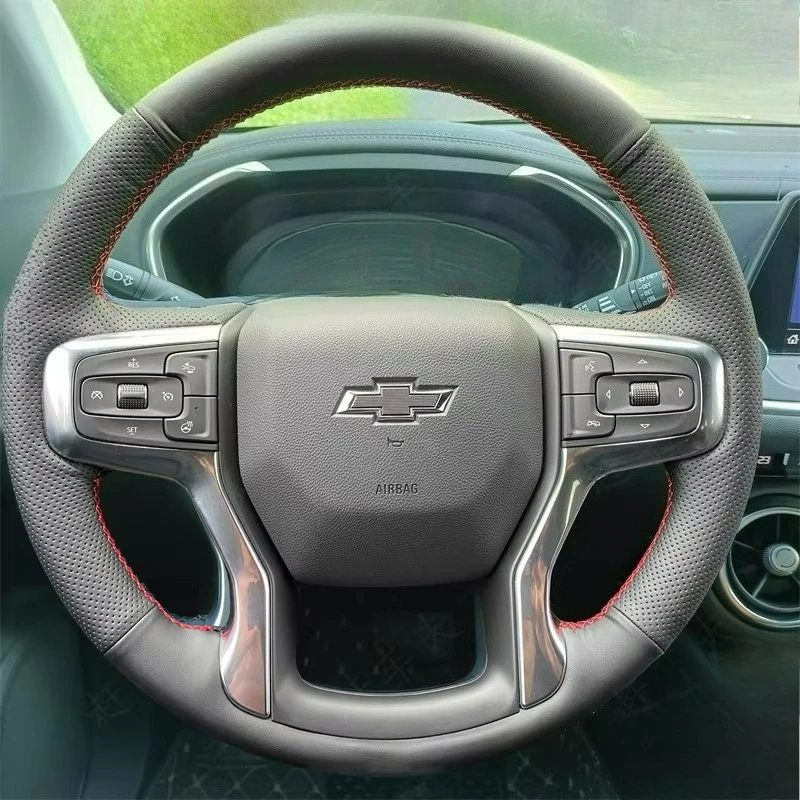 Hand Stitched renovation black suede car Steering wheel cover For Chevrolet Blazer Silverado 19-21 3500HD Suburban Tahoe 2021