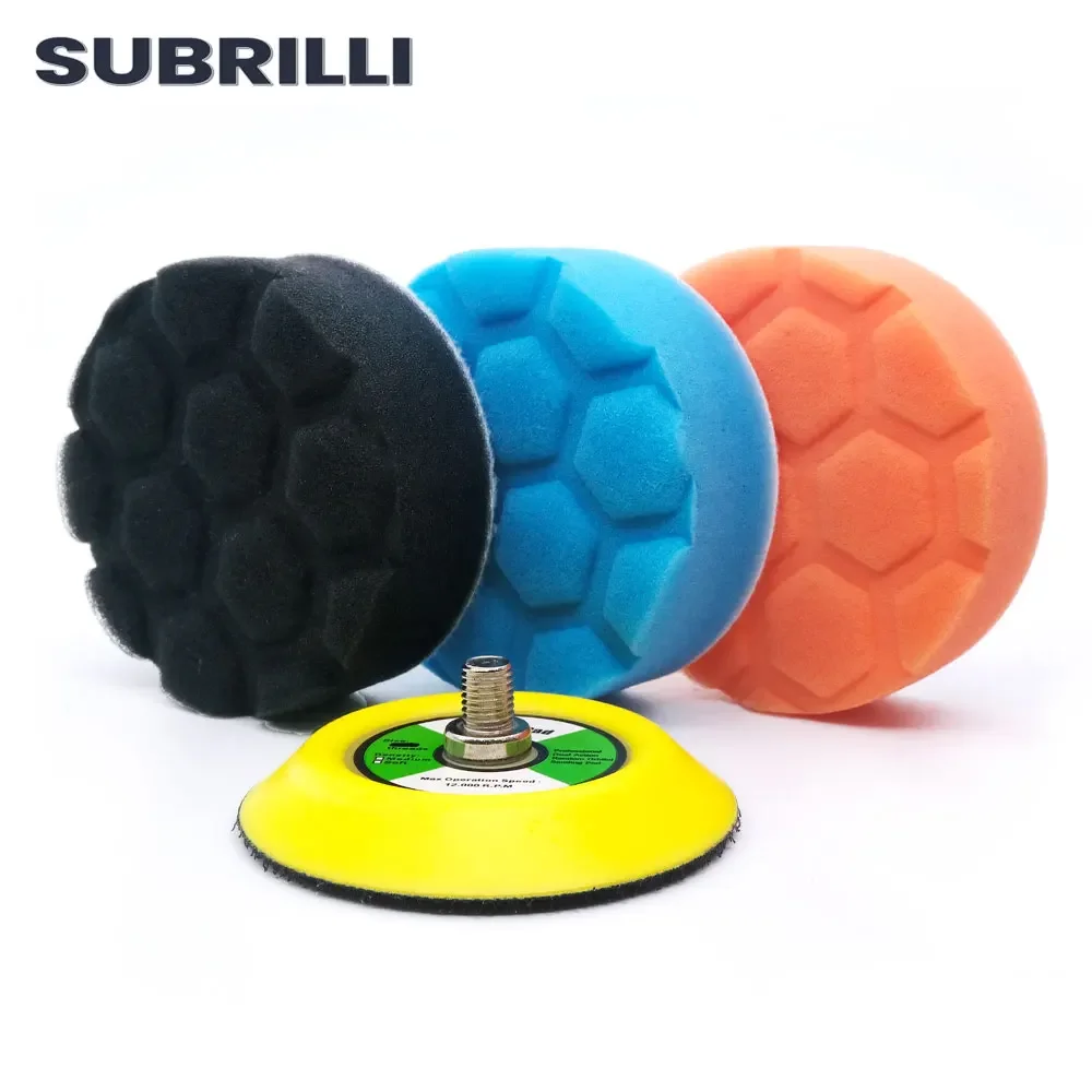 SUBRILLI 3 Inch Car Polishing Pad Sponge Buffing Waxing Clean Wheel Self-Adhesive Scratches Car Repair With Backer Pad