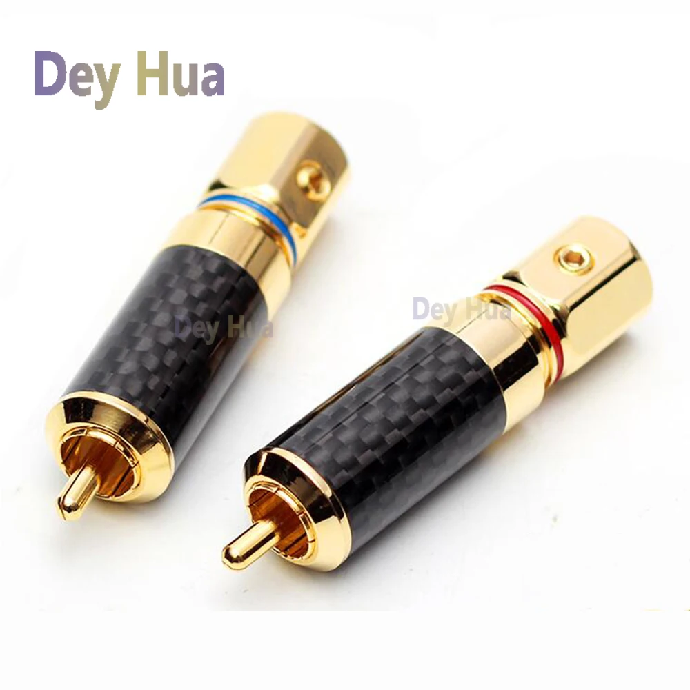 

High-quality audiophile-grade audio cable lotus plug HIFI carbon fiber plated guy/gold-plated RCA signal plug Audio plug