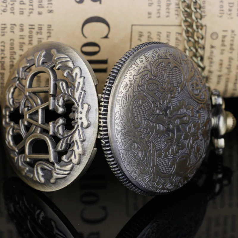 خمر الفضة الفاخرة أبي تصميم الجوف ساعة جيب كوارتز فوب سلسلة قلادة رجالي الآباء الهدايا ساعة Relogio دي بولسو