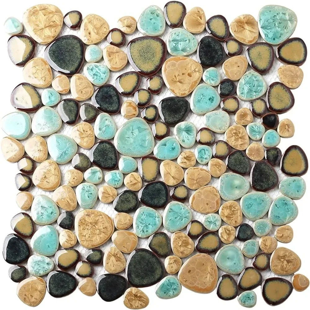 

Pebble Porcelain Tile Fambe Turquoise Green Beige Shower Floor Pool Alley Tiles Mosaic TSTGPT005 (5 Square Feet) Wpc Deck Floor