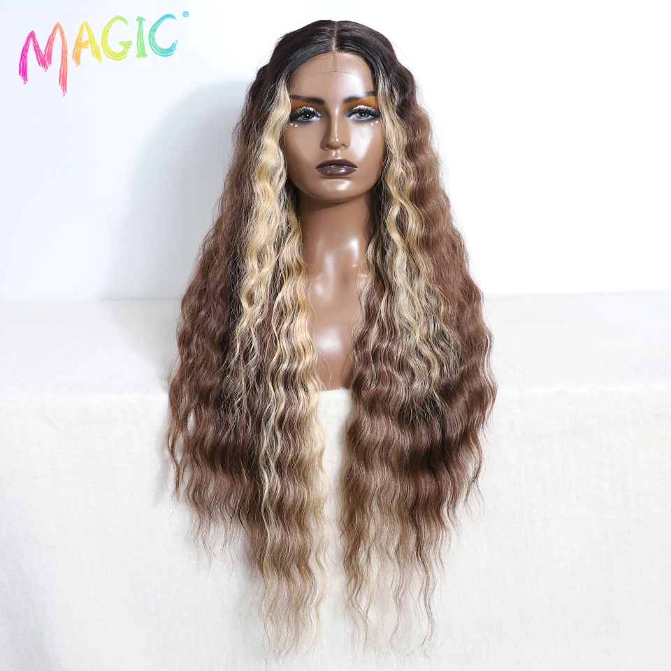 

Magic Lace Front Wigs For Women 30 Inch Long Body Wave Lace Wig Ombre Blonde Wig Highlight Cosplay Wigs Synthetic Lace Front Wig