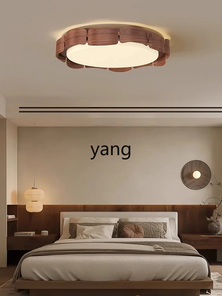 Yjq Full Spectrum Eye Protection Bedroom Ceiling Light Simple Modern Walnut Color Master Bedroom Study Lamp Retro