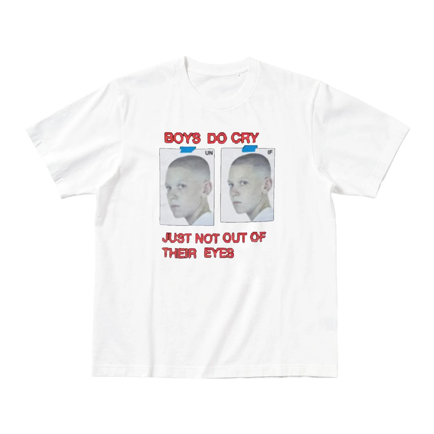 Boy's Tearful Fun Signage Printed Retro Style Pure Cotton Round-neck Trendy Streetwear Summer Men's Women's Multi-Purpose
