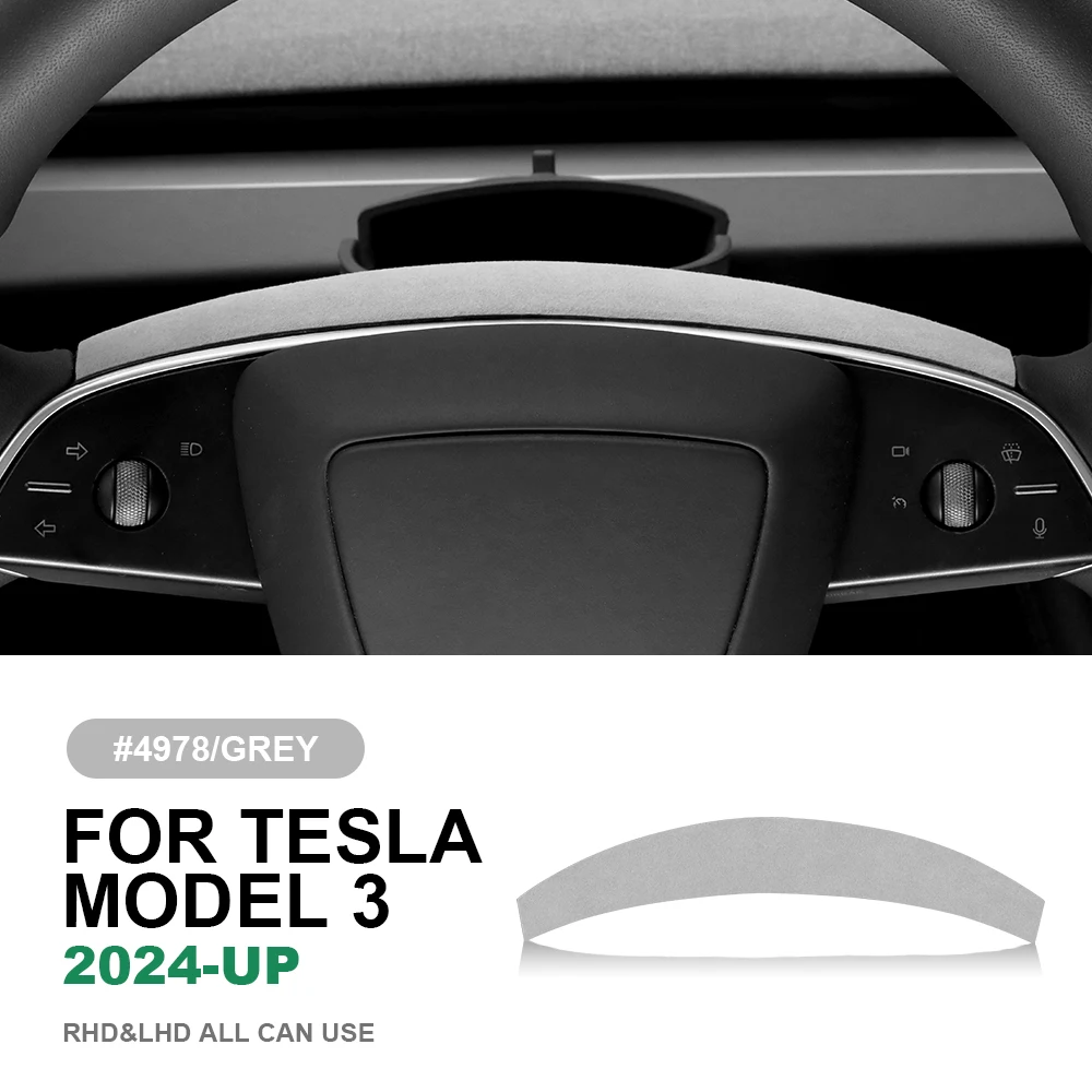 KUNGKIC Italian Top Suede for Tesla Model 3 Highland 2024-Up Steering Wheel Trim Cover Protect Sticker Car Interior Accessories