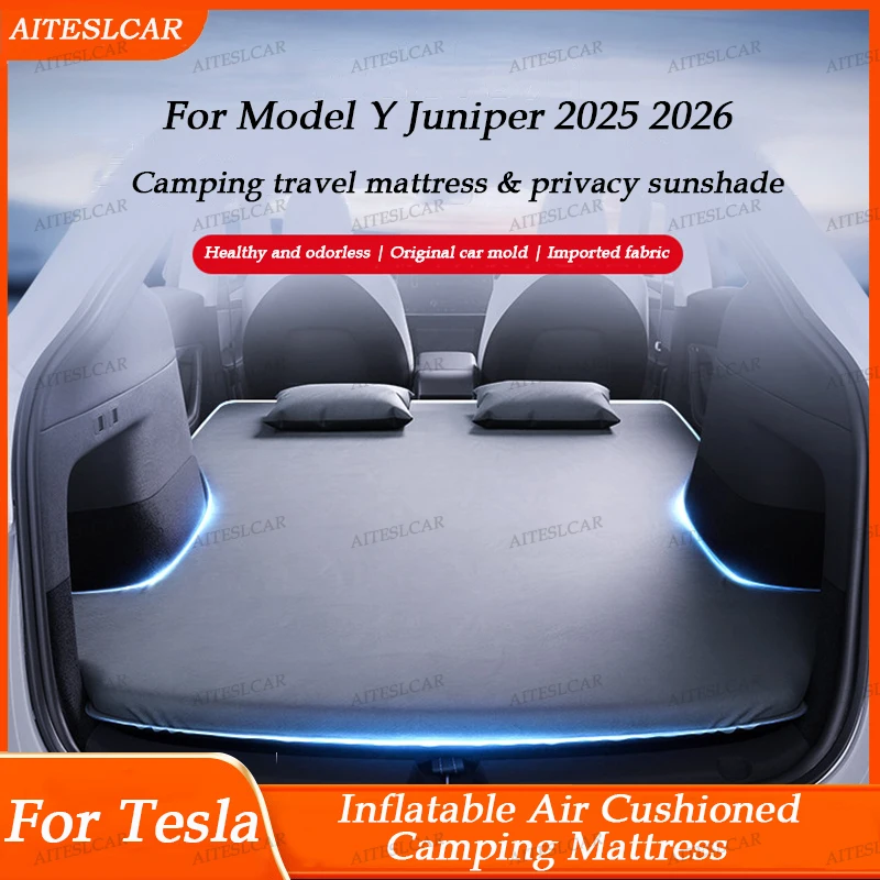 

AITESLCAR For Tesla Model Y Juniper /Launch 2019-2025 2026 Inflatable Air Mattress Outdoor Camping Suede Fabric Car Travel Bed