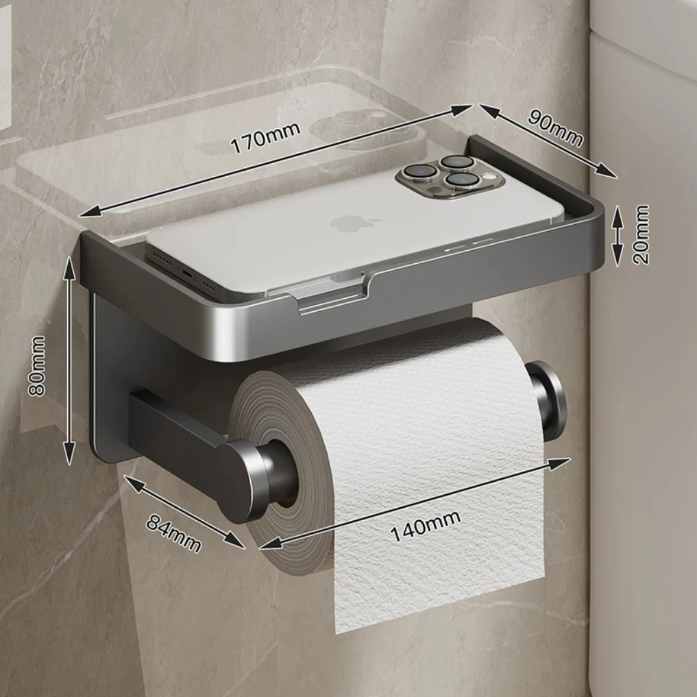 Soporte de papel higiénico de aleación de aluminio, montaje en pared para baño, WC, soporte para teléfono, estante, rollo de toalla, accesorios de