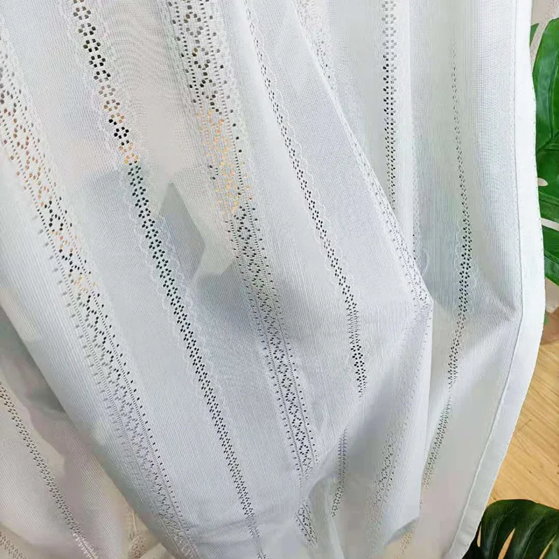 (97) Customized New White Gauze Woven Lace Hollow Gauze Curtain Pure White Gauze Jacquard Curtain Simple Semi-light-blocking