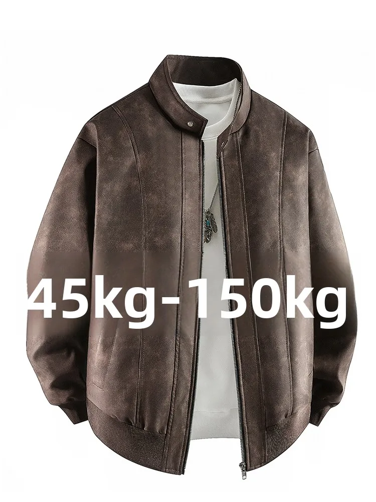 

Spring 2025 Large Size Men's Leather Jaet Loose Fit Stand Collar Youthful Casual PU Leather Faux Leather Zipper Closure