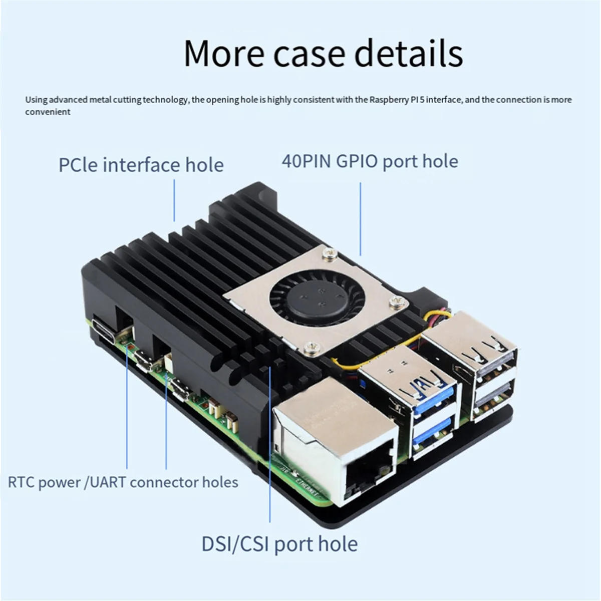 ATP-For 5 Case Shell with Cooling Fan Metal Armor Shell Enclosure for Pi 5