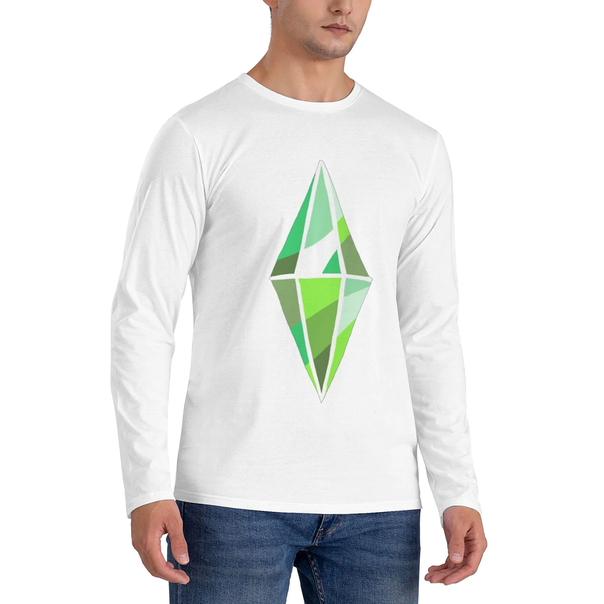 

Sims 4, мужская футболка с длинными рукавами Plumbob, дышащие футболки с круглым вырезом, весенние и осенние мужские топы