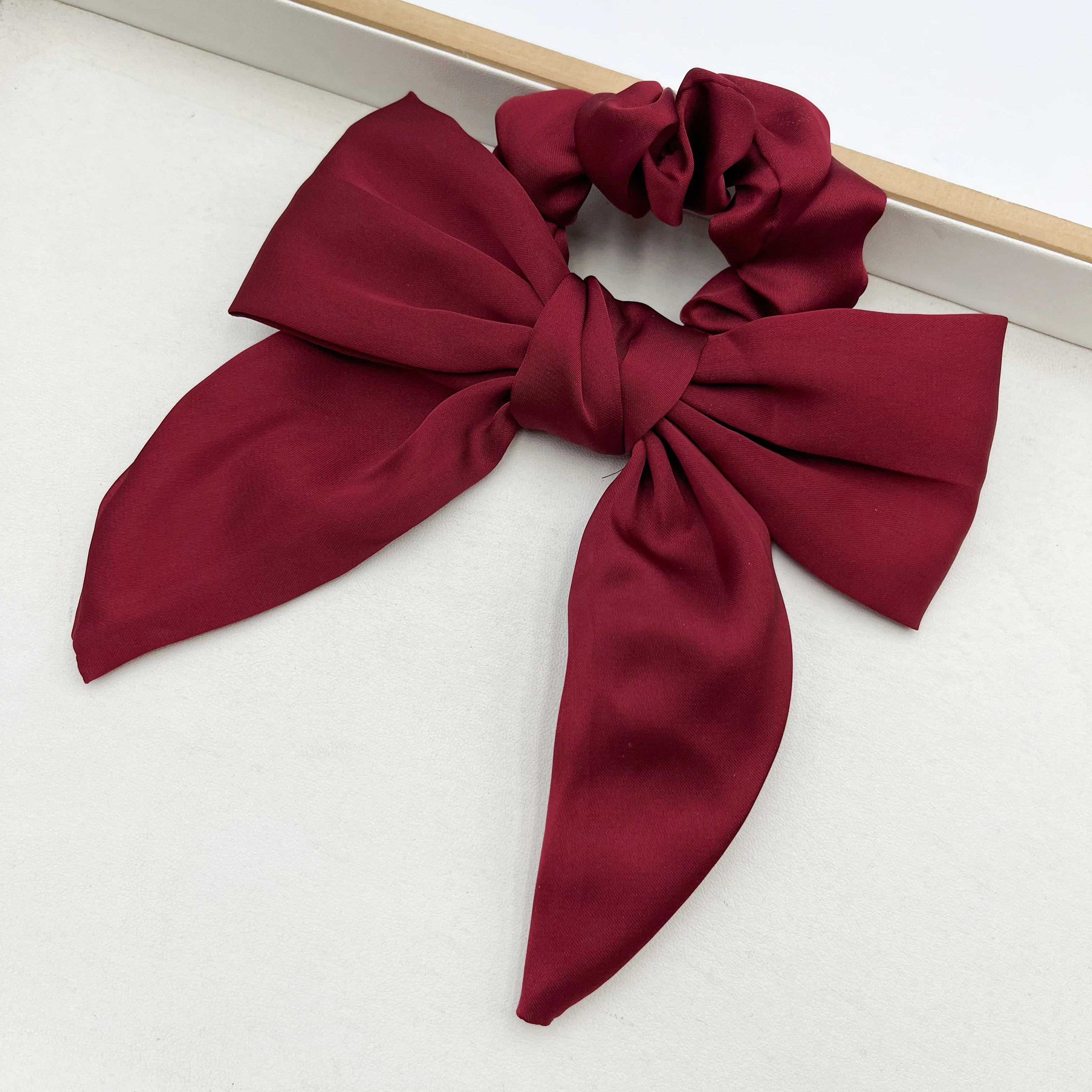 Solid Bow Ribbon Hair Scrunchies para mulheres e meninas, Elastic Hair Band, Ponytail Headwear, Acessórios para festas femininas, moda, 1pc