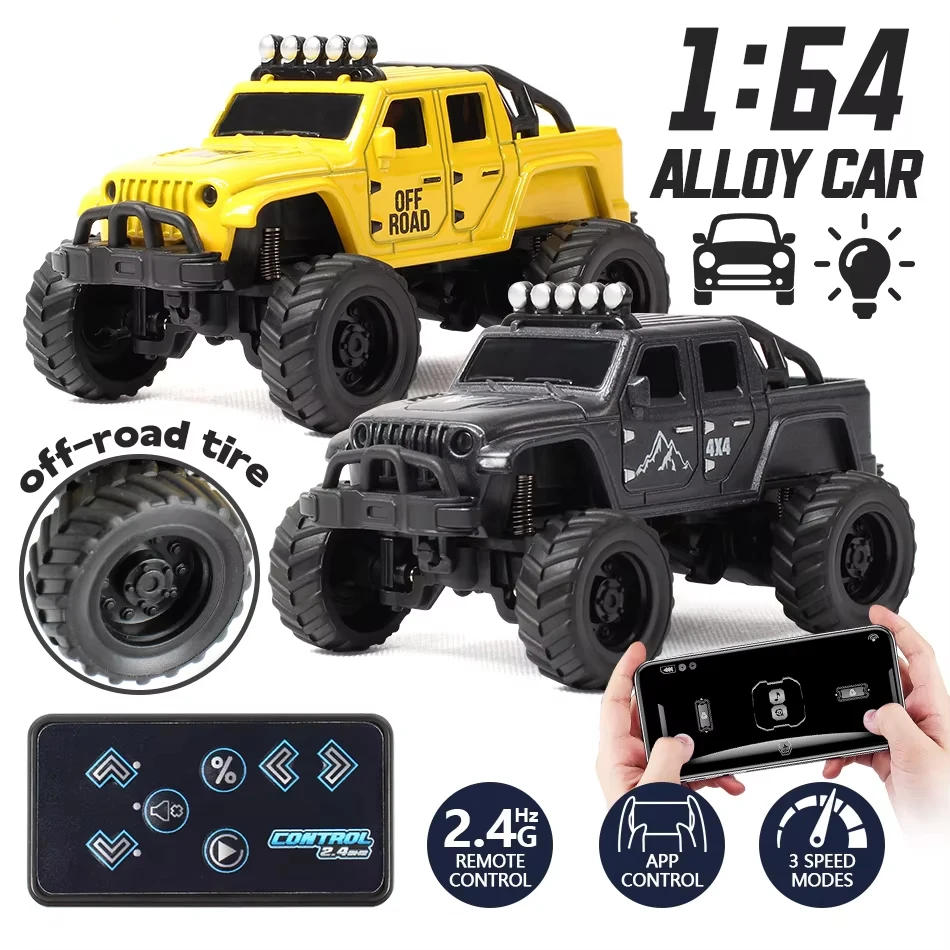 Novo Carro de Controle Remoto Off-Road 1:64, SUV de Alta Velocidade para Drift e Escalada, Brinquedo Infantil com Luzes LED