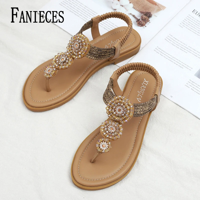 

Летние дизайнерские женские сандалии на платформе с камнями, нескользящие, с эластичной лентой, повседневные, на танкетке, большие размеры, 42 размер, сандалии на платформе