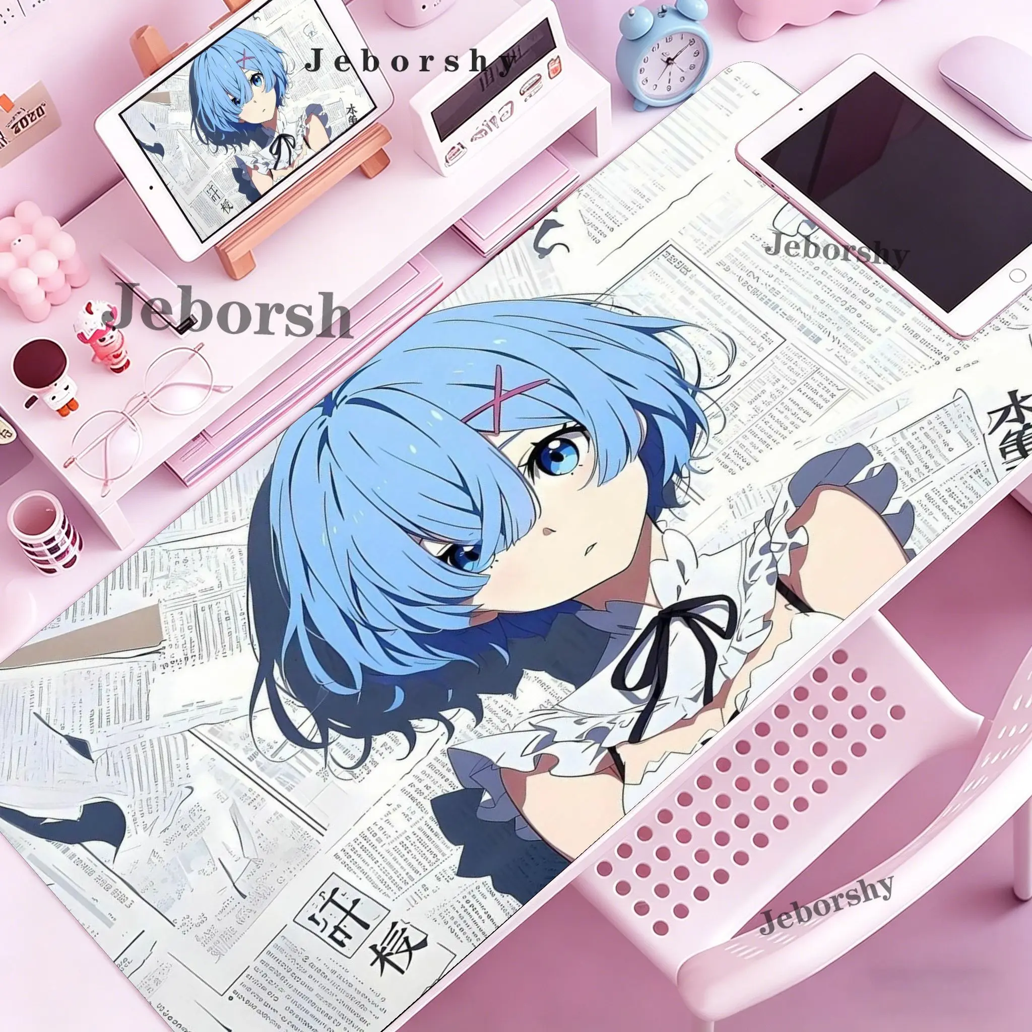 Tapis de souris R-Re Zero Rem, antidérapant, avec bord verrouillable, accessoires pour ordinateur portable, en caoutchouc, pour clavier de bureau, grand tapis de jeu
