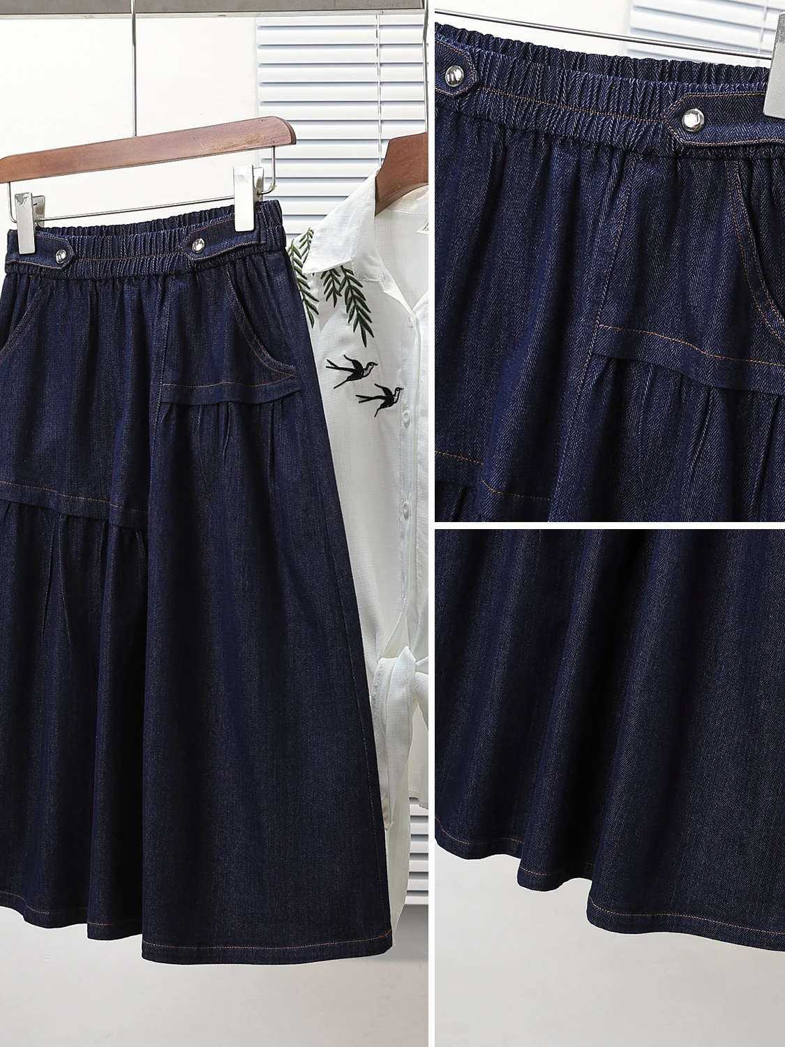 

Женская юбка трапециевидной формы средней длины больших размеров, джинсовая юбка с эластичной резинкой на талии, весна-лето, повседневная корейская юбка с высокой талией