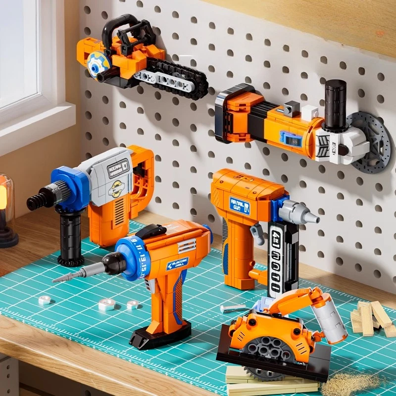SEMBO Mini Electric Drill Building Blocks Children's Educational Repair Tool Set Assembled Chainsaw Model Ornaments Trendy Toys