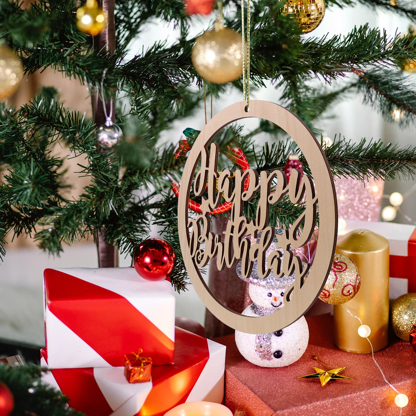 

1Pcs Birthday Decorative Plate Wooden Hanging Tag Khaki 30cm Eco-Friendly Durable Birthday Party Background Wall Decoration