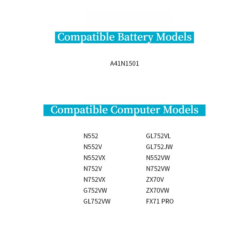 العلامة التجارية الجديدة A41N1501 15V 2600mAh بطارية الكمبيوتر المحمول ل ASUS GL752JW GL752 GL752VL GL752VW N552 N552V N552VW N752 N752V N752VX