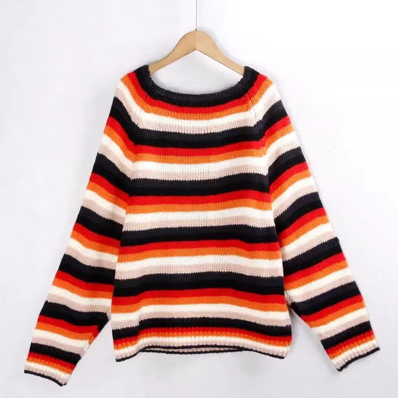 Striped Knitted Sweater Long Sve Casual Loose Fit Women's Inner Wear Autumn Winter New Sle Large Size Multi Color Simple
