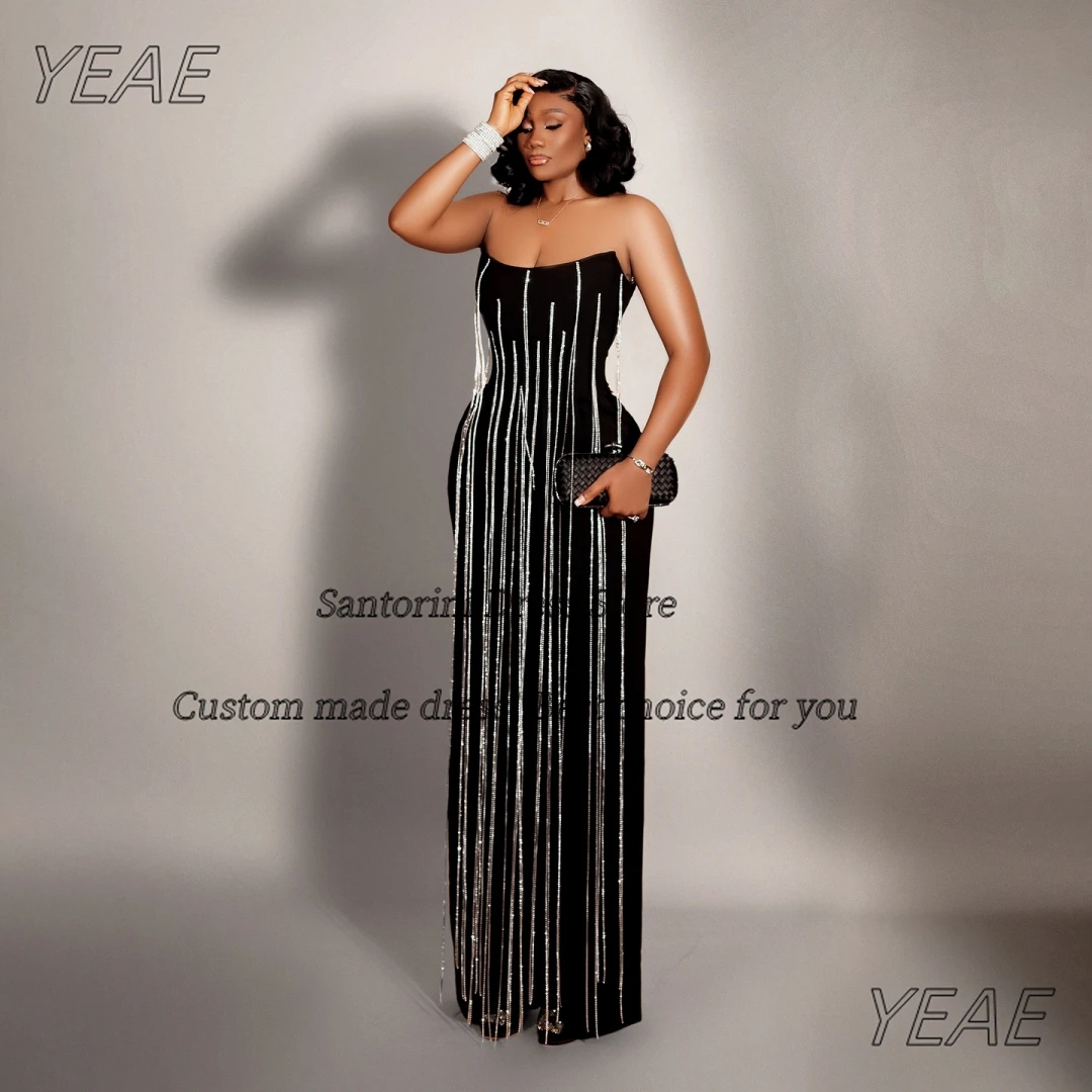 

Santorini Strapless Prom Dresses with Long Tassels Robe Des Cocktail Dress Sexy Back Evening Party Gowns Customized