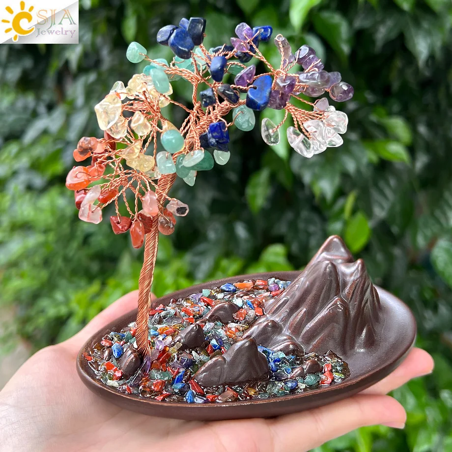 1PC Natural Crystal Money Tree Handmade Tree Copper Wire Wrapped Crafts Feng Shui Wealth Tree Home Office Room Ornament H751