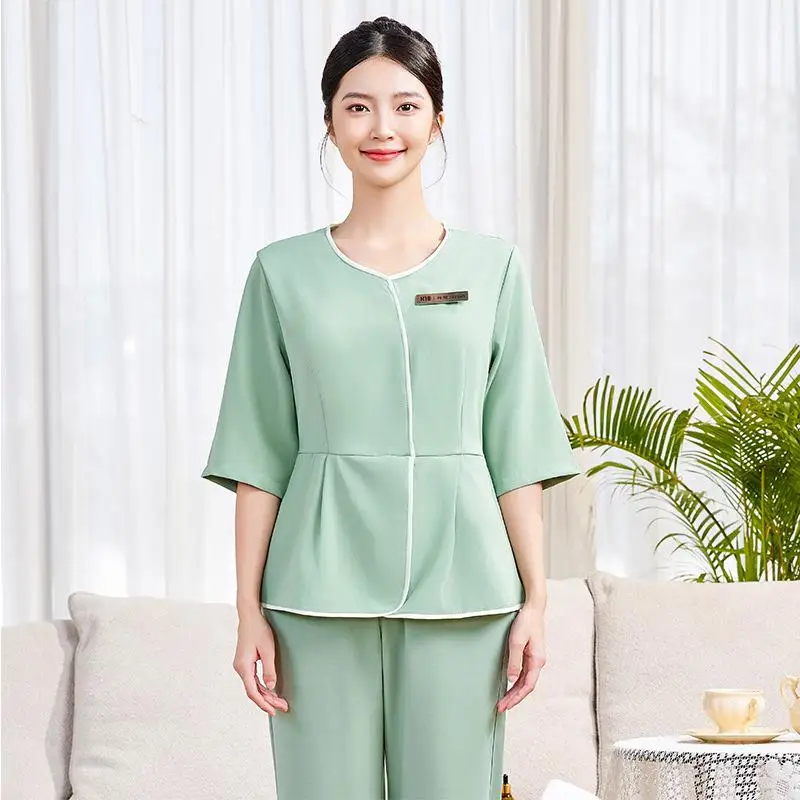 

Дышащий утягивающий женский рабочий костюм со средними рукавами и татуировкой для сбора ушей, купальный спа-салон для ног, комплект