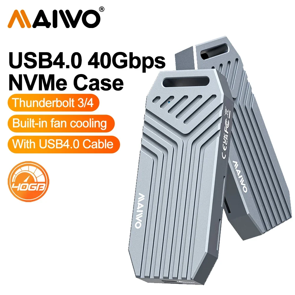 MAIWO Thunderbolt Solid State Drive Case SSD Enclosure USB 4.0 40Gbps M.2 NVMe SSD Type-C 4.0, 8TB Hard Box Built-in fan cooling