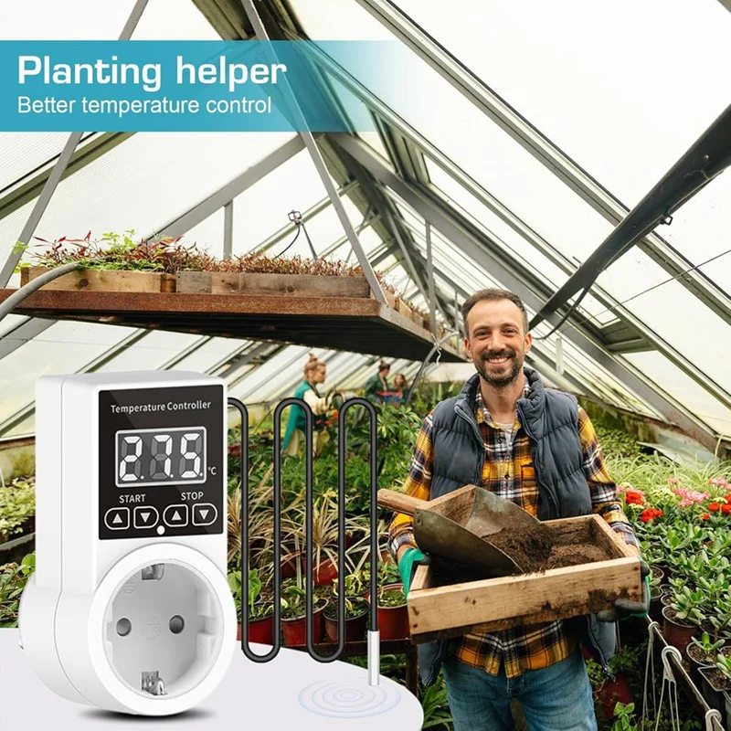 Toma de termostato ABGG-2Pack con Sensor, enchufe de controlador de temperatura Digital, interruptor de temperatura impermeable, enchufe europeo