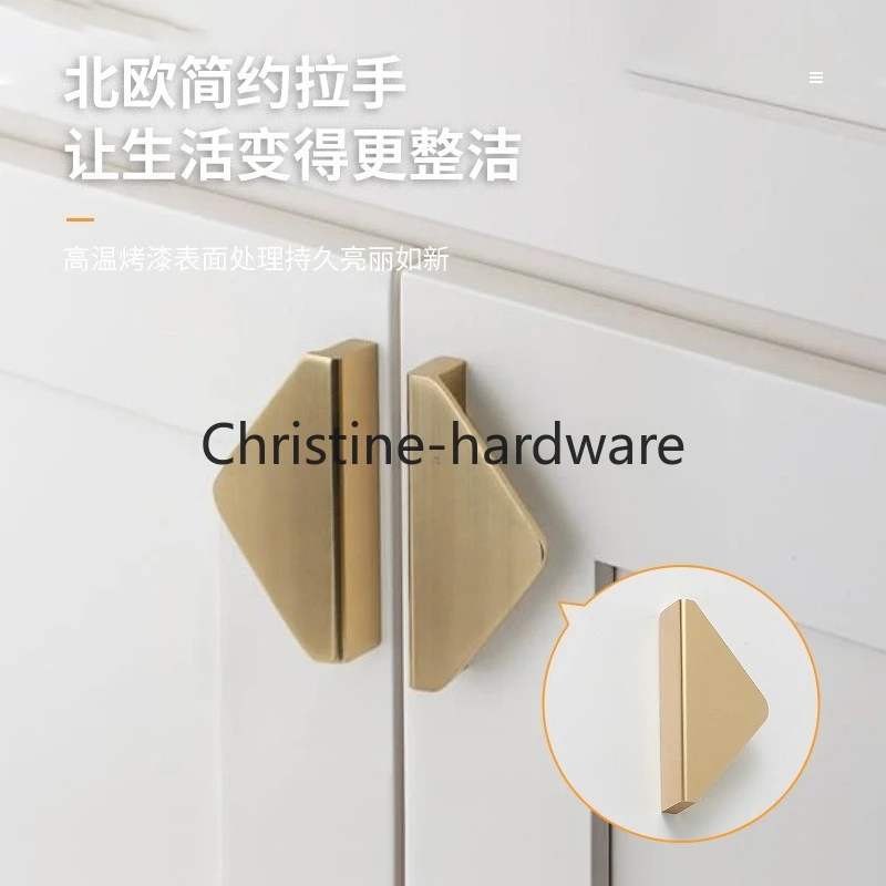 LKLCupboard Door Handle  Pure Copper Nordic Modern Simple Drawer KNOB  Kitchen Cabinet Invisible Triangle Brass Handle