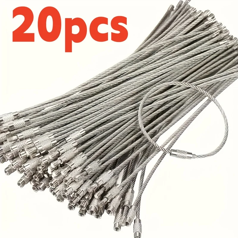 10/20pcs Stainless Steel Wire Keychain Rope Camping Supplies Wire Cable Loop Screw Lock Ring Keyring Outdoor Gadget Carabiner