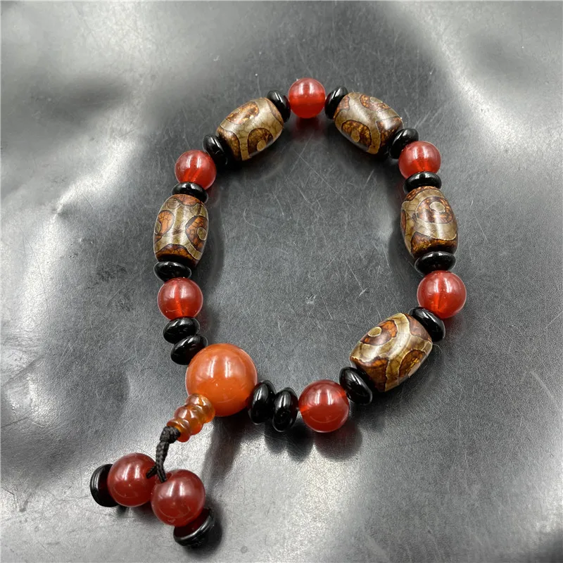 Cheap jade retro old three-eye beads agate bracelet Tibetan old agate beads bracelet