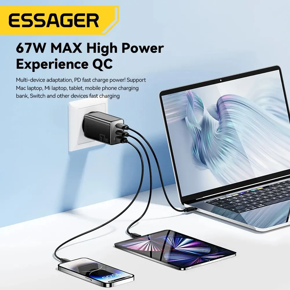 Essager 67W GaN USB Type C Ładowarka do laptopa 45W 25W PD QC 3.0 Szybkie ładowanie do Macbooka Xiaomi Samsung Iphone14 13 Ładowarki do telefonów — zdjęcie 4