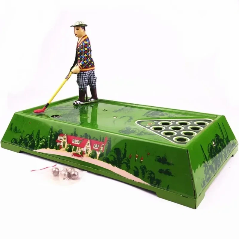 Giocare a pallina da golf Collezione di giocattoli a carica divertente Giocattolo meccanico in metallo retrò con figure a orologeria sportiva Modello regalo per bambini