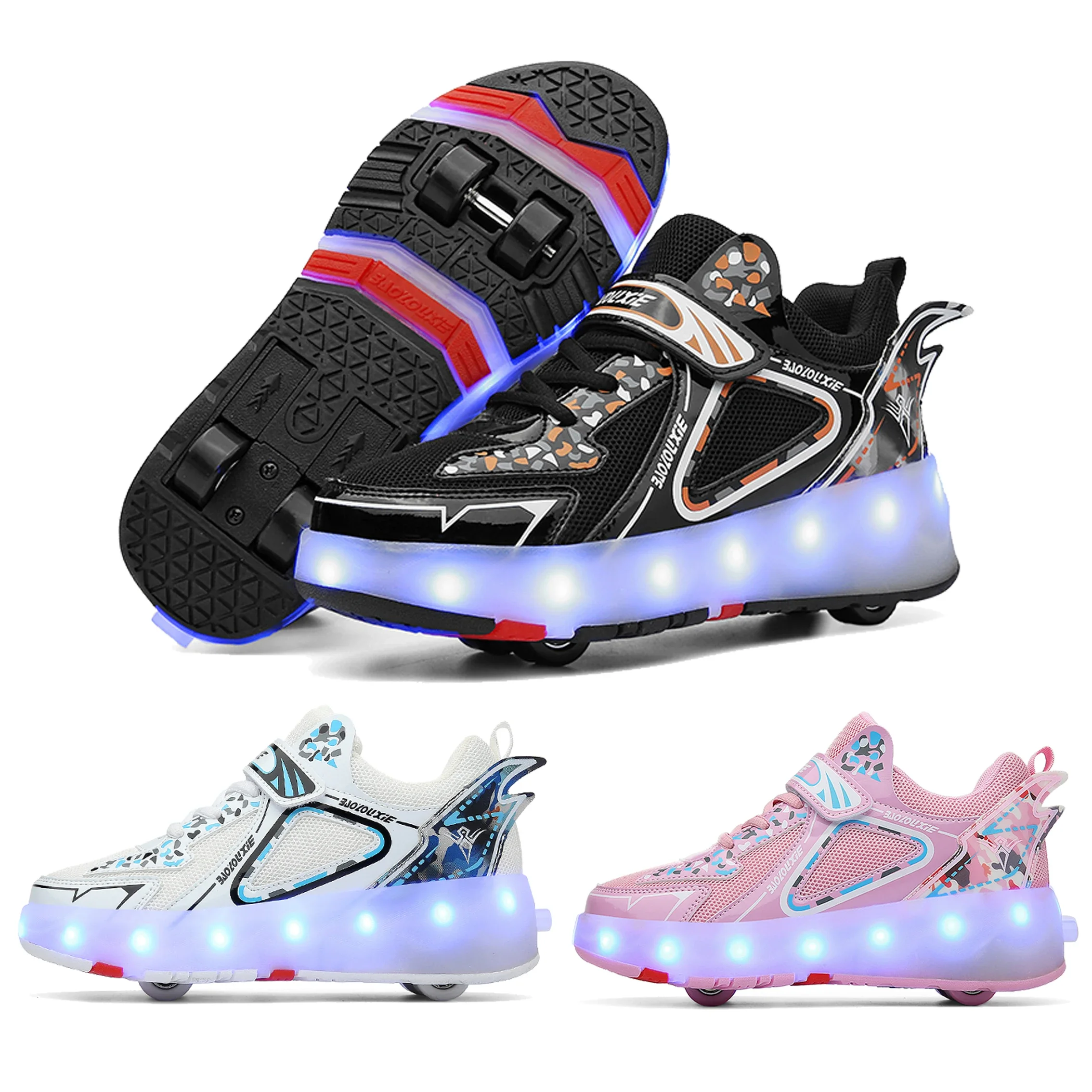 Safe and Durable Outdoor Roller Sneakers Kids Outdoor Skating Shoes Children Roller Shoes Rechargeable Led Light up Shoes