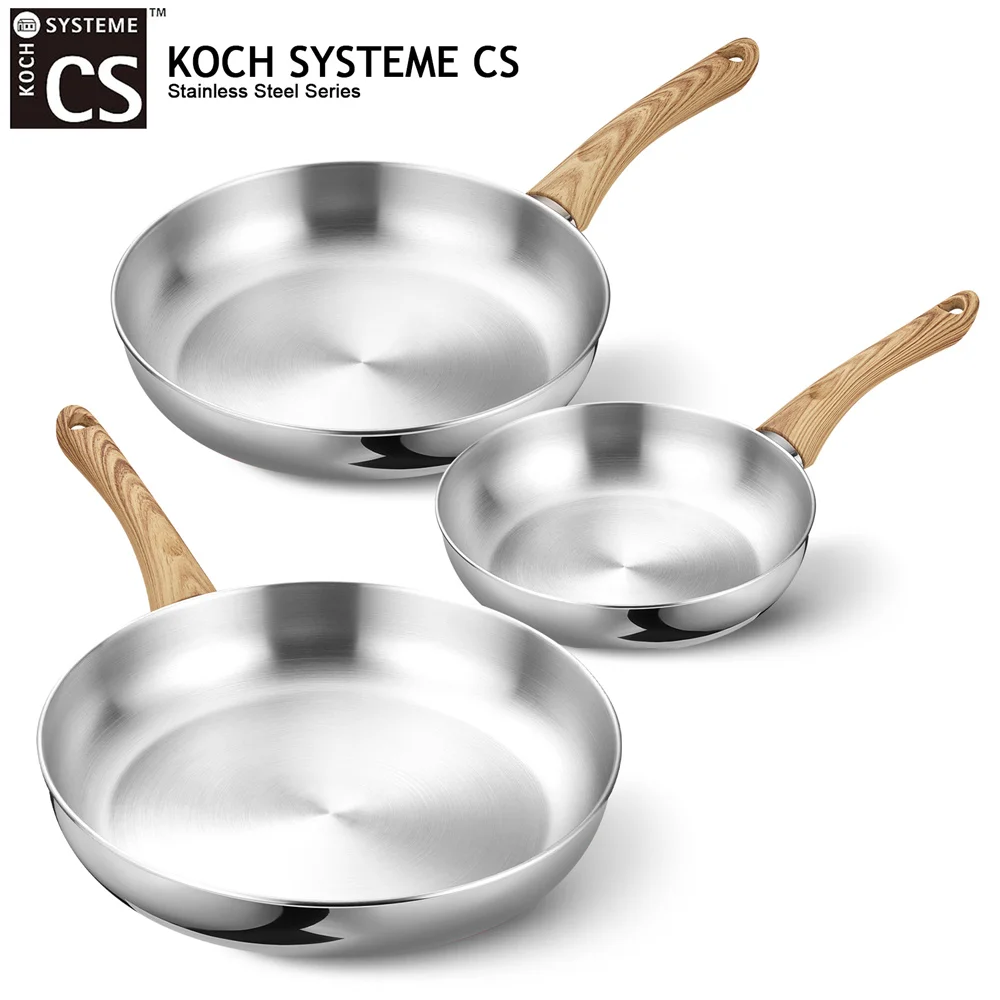 

KOCH SYSTEME CS 8/10/12inch Frying Pan Stainless Steel Pan with Heat-resistant Bakelite Handle Stainless Skillet Dishwasher Safe