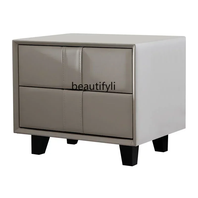 SS ss7486 غرفة نوم بسيطة طاولة بجانب السرير من الخشب الصلب درج من الخشب الصلب الإيطالي طاولة بجانب السرير تخزين حديث من الجلد ، كابينة تخزين