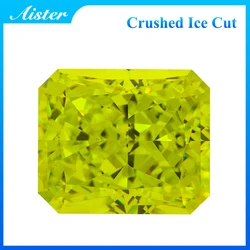 Apple Green Radiant Crushed Ice Cut Cubic Zirconia High Carbon Diamond Lab Zircon CZ 4K Cutting 5A+ Quality for Jewelry Making