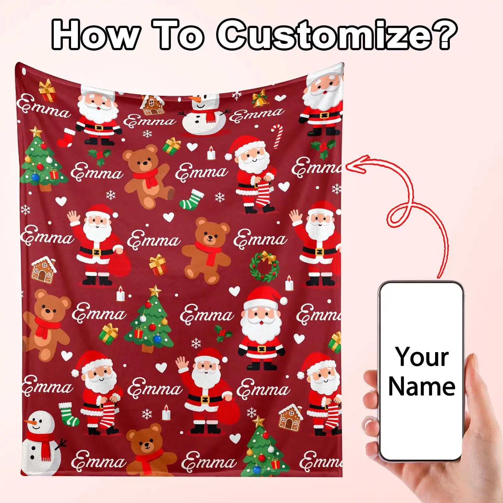 Custom Christmas Flannel Throws Blanket Customized Name/Logo Blanket Soft Cozy for Family Beds Sofas Offices Camping Perfect
