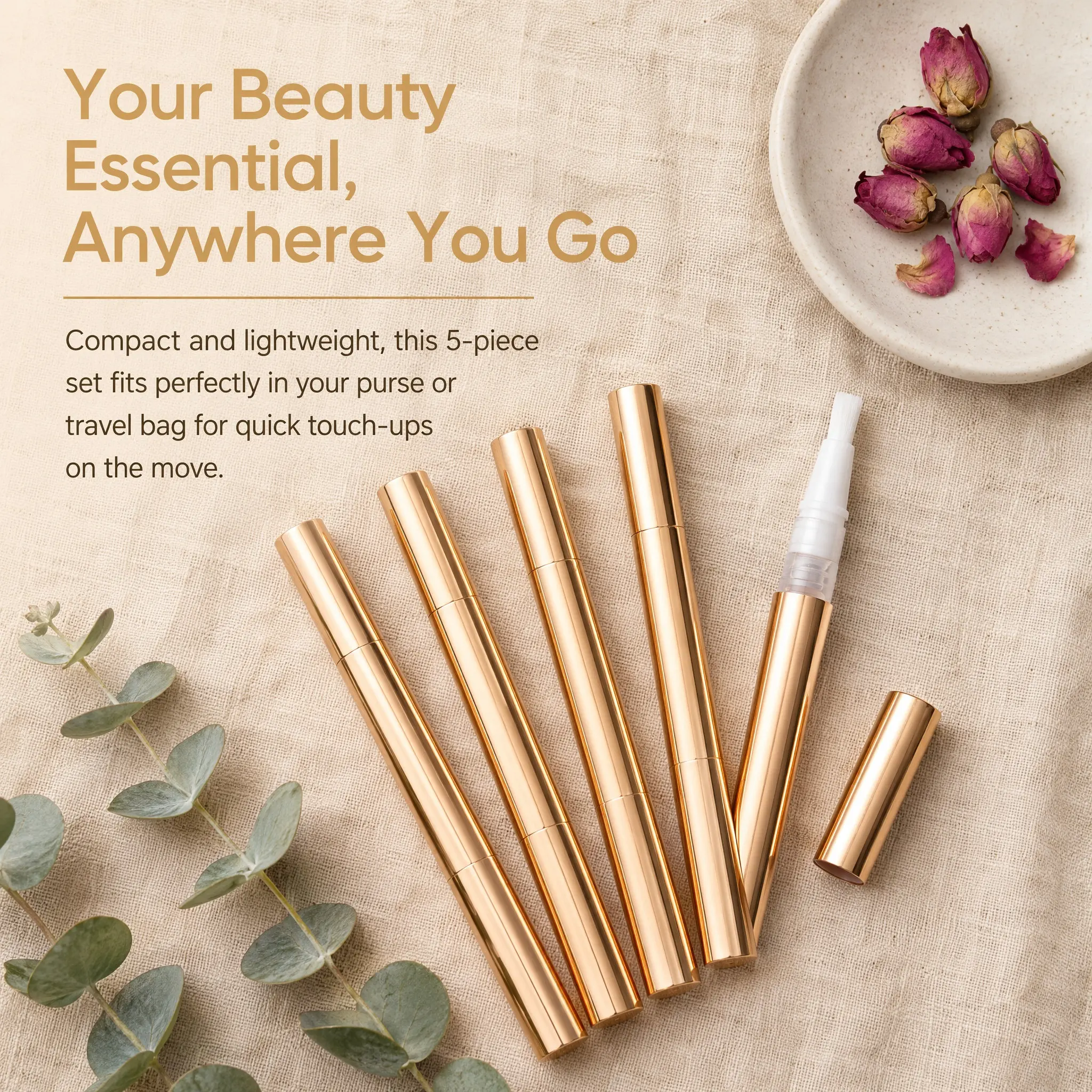 5Pcs Portable Brush Tip Rotate Pen Empty Lip Oil Container Nail Polish Bottle Liquid Dispenser for Perfume Essential