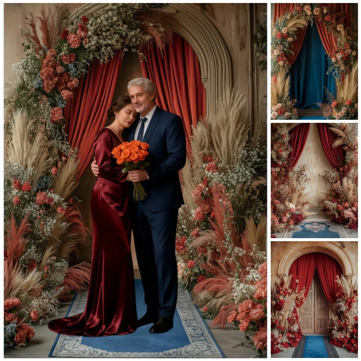 

Винтажный цветочный арочный фон для фотосъемки, занавеска, пампасная трава, декор для годовщины свадьбы, фотостудия, фоновое украшение