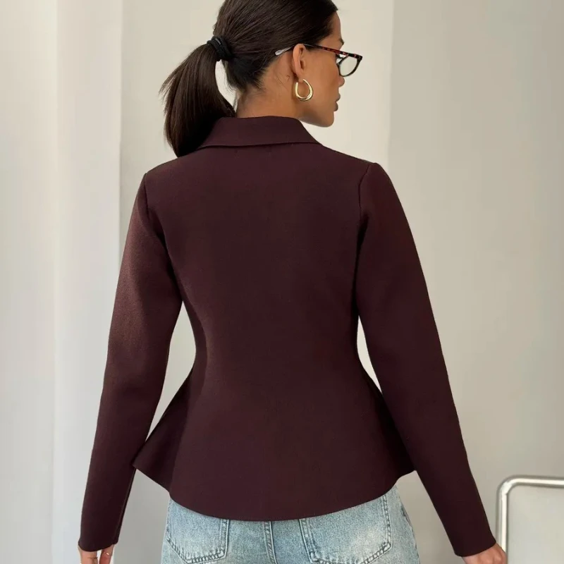 TARUXY-suéter tejido con solapa para mujer, moda con dobladillo acampanado, manga larga, un solo pecho, suéter de punto ajustado para ocio, abrigo para mujer de otoño