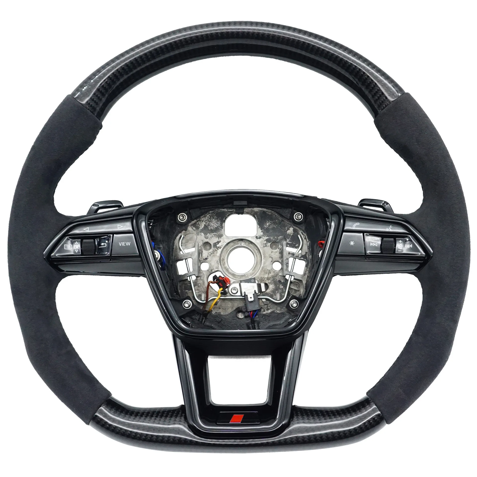 Suitable for Audi A6C8 A7 S standard carbon fiber half-turned black wire with button paddle heating steering wheel