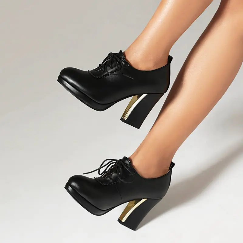 REAVE CAT stivaletti da donna con punta tonda Platform Lace Up Block Heels 9cm colore misto taglia 44 45 46 elegante donna Bota