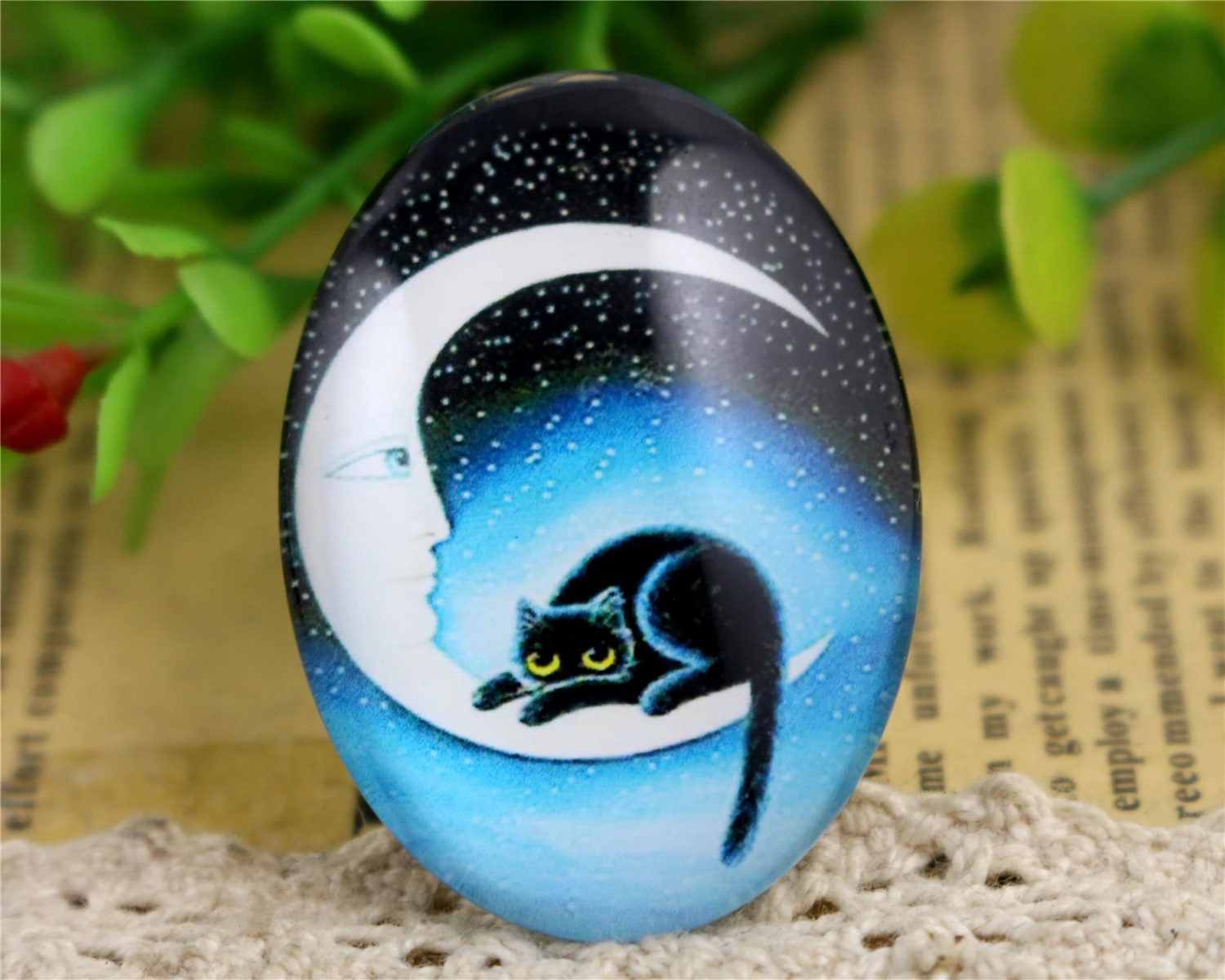 2pcs 30x40mm New Fashion Cat Moon Handmade Photo Glass Cabochons Pattern Domed Jewelry Accessories Supplies