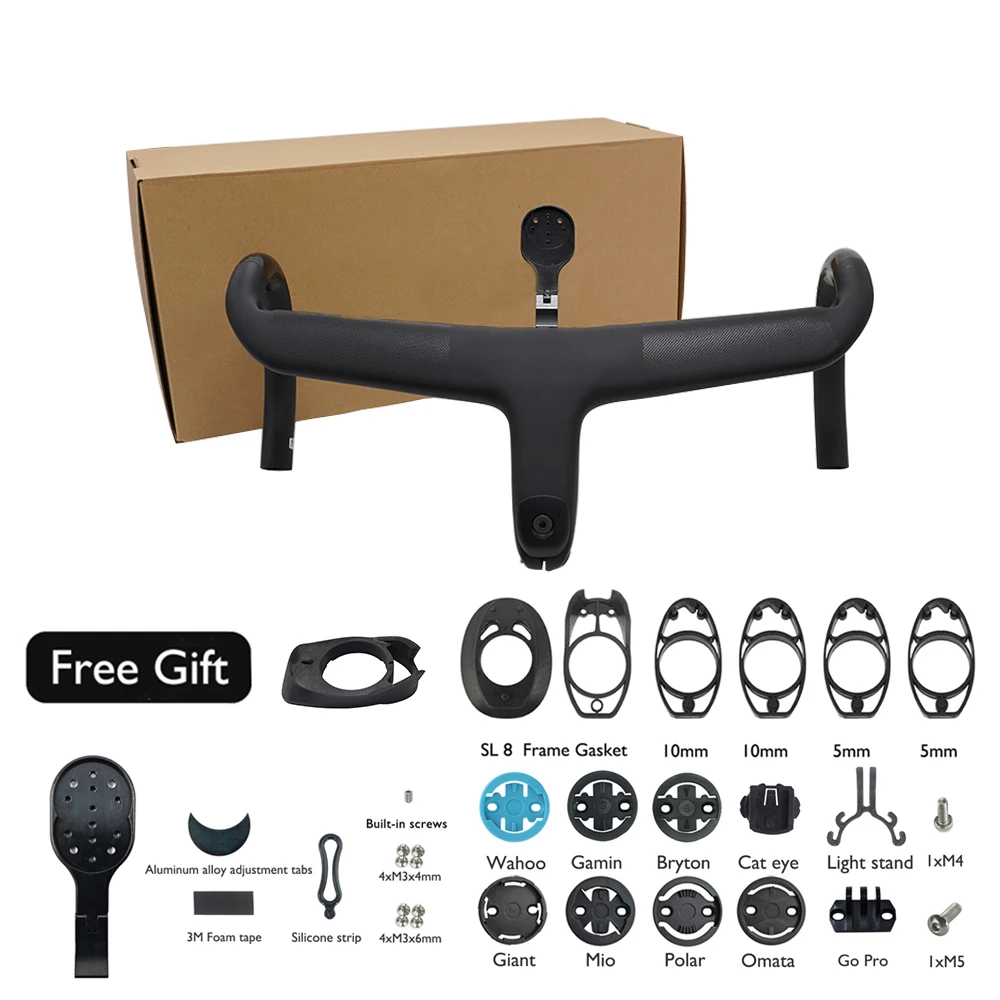 

Suitable for SL7 SL8 carbon fiber road handlebar, integrated handlebar, 1:1, 28.6mm, internal wiring, with computer bracket/base