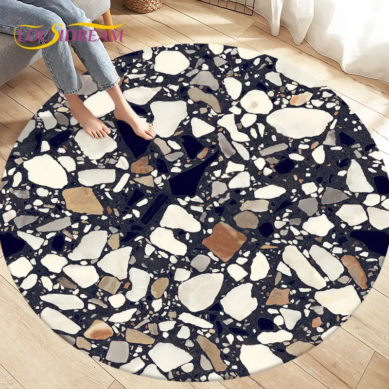 Crushed Stone Path Colour Gravel Round Area Rug,Circle Carpet Rug for Living Room Bedroom Sofa Decor, Kids Floor Mat Kitchen Mat