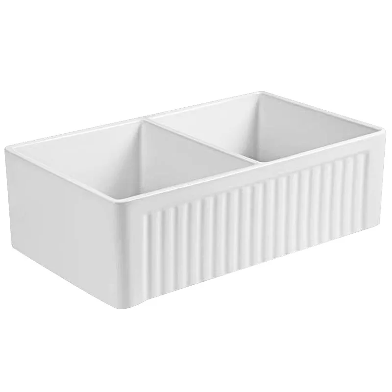American kitchen double basin ceramic basin semi-embedded integrated sink vegetable basin large rectangular sink