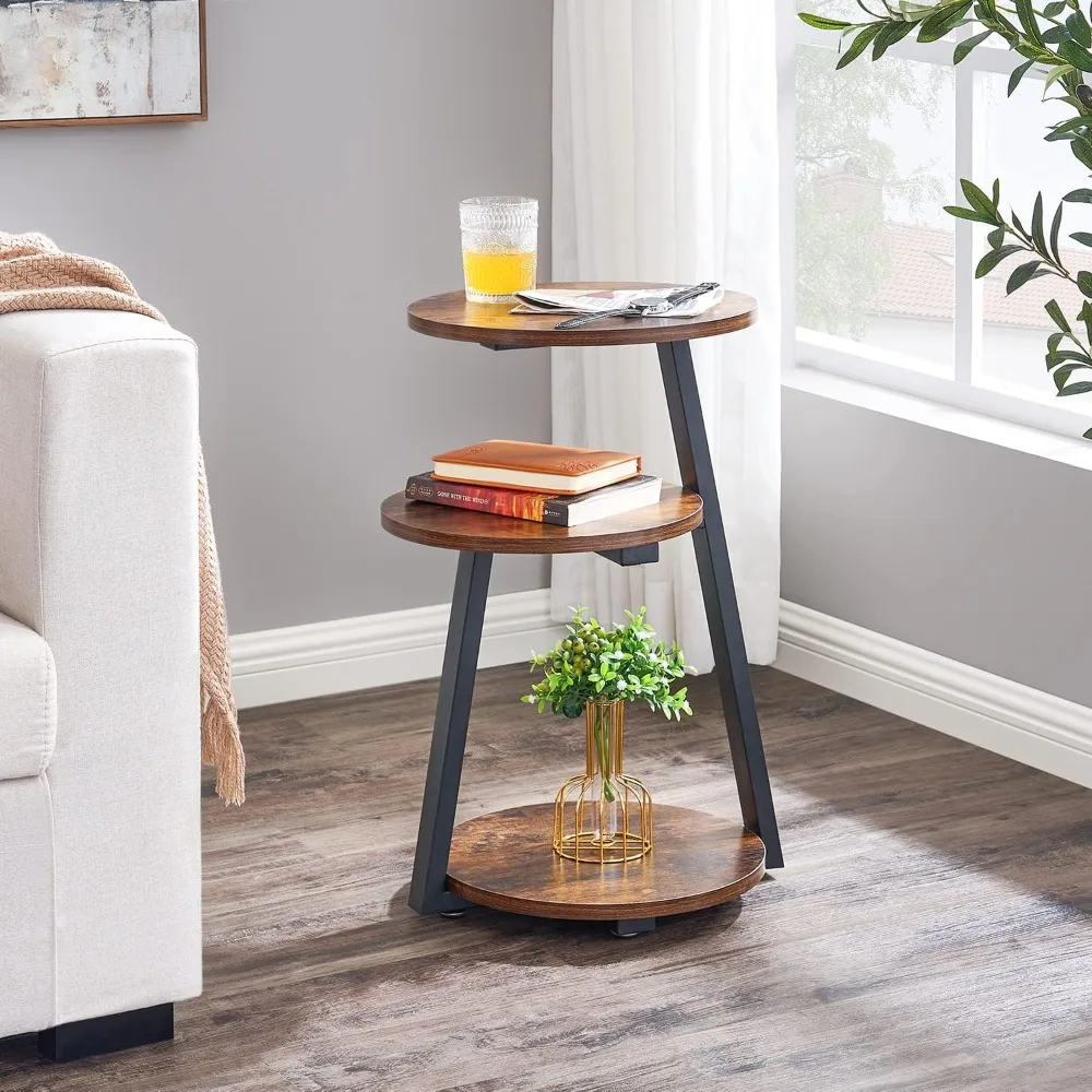 

Nightstands, Round End Table Side Tables with Metal Frame, Accent Tables Nightstand Bedside Table with 3-Tier Shelves